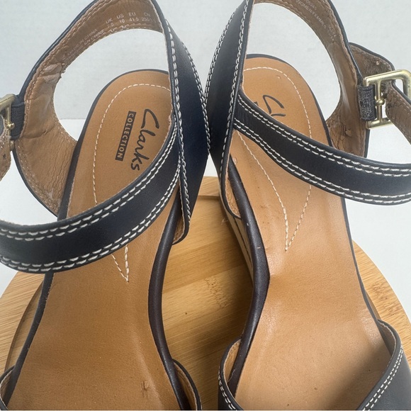 Clarks Collection Zia Castle Black Leather Wedge Ankle Strap Sandal Women Sz 10M - Picture 3 of 13